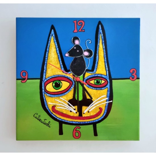Orologio da parete gatto con topo Orologio da parete gatto con topo